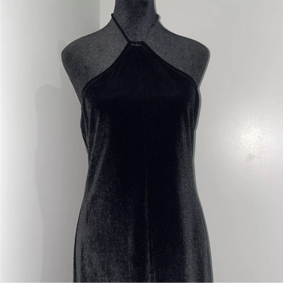 Reformation- Black Nyla Velvet Halter Dress Backless Thigh High Slit Size Large - Picture 4 of 15